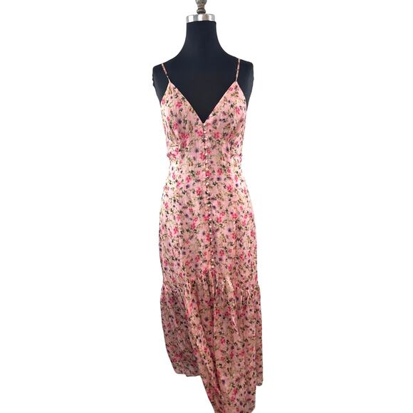 Cami NYC Naira Pink Maxi Dress Silk Floral Tiered Sweetheart Neck Size Medium M - Picture 1 of 9
